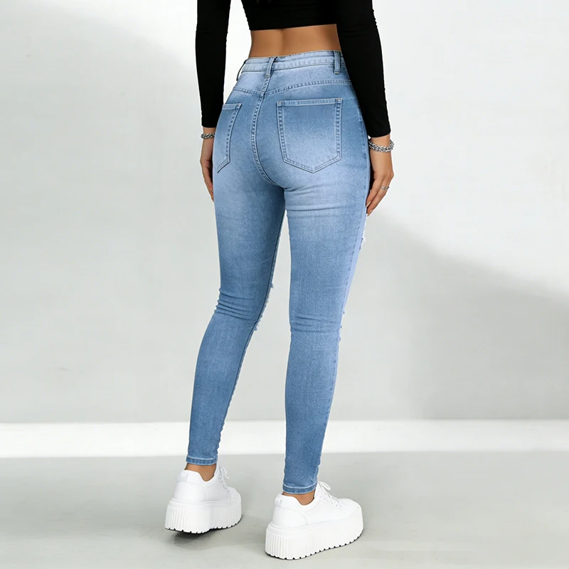 Women's High Waist Skinny Jeans Stretch Washed Blue Button Closure Slim Fit All Seasons Casual Machine Washable Everyday Fashion