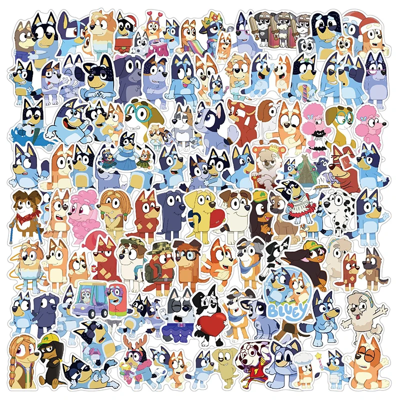 100pcs/Bag Cartoon Bluey And Bingo Dog Family Anime Stickers For Kids Diy PVC Luggage Notebook Stickers Children\'s Toys Gift