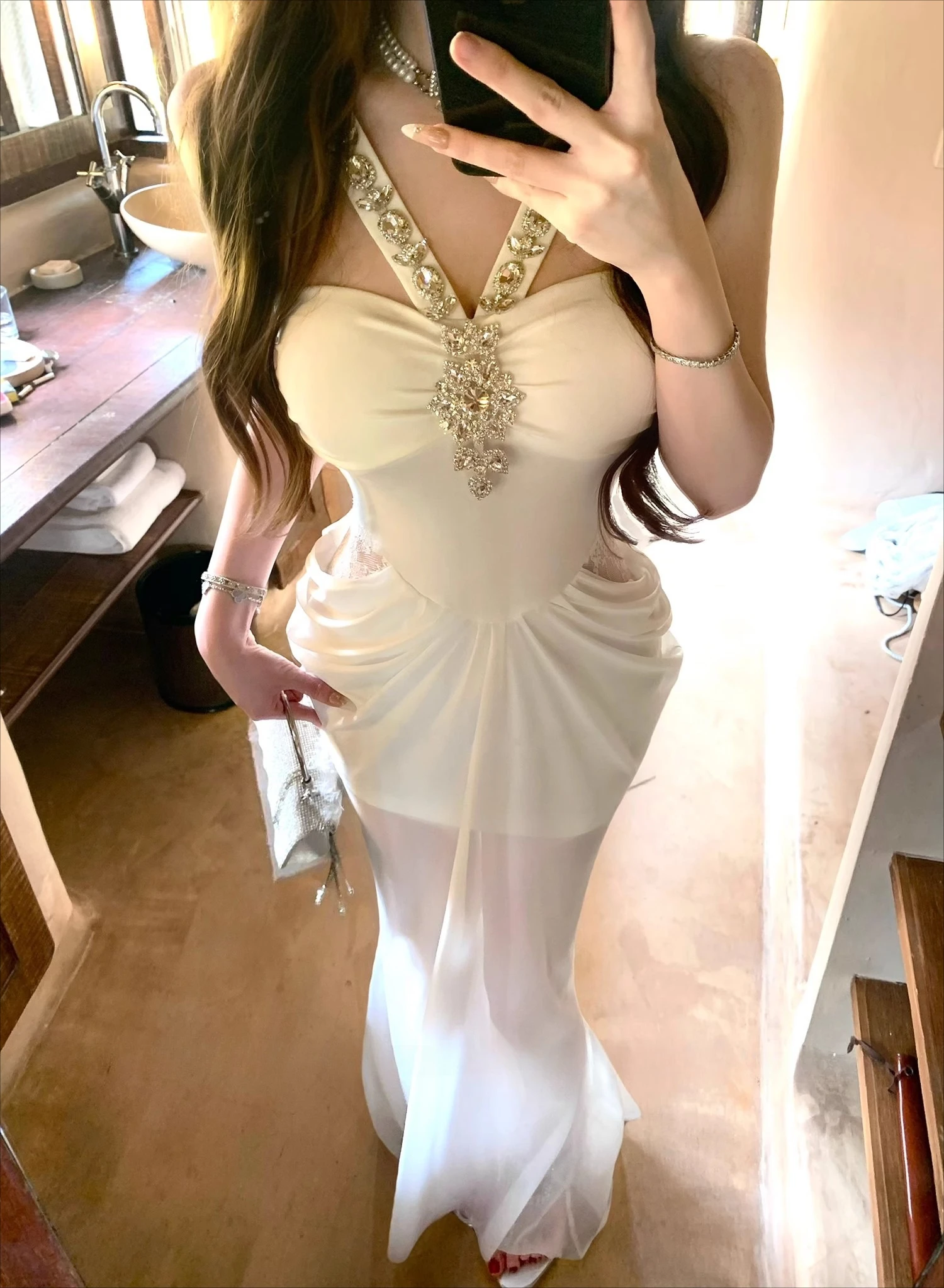 Branco halter sem mangas vestido feminino elegante bainha streetwear verão férias festa vestidos bodycon chique roupas senhora