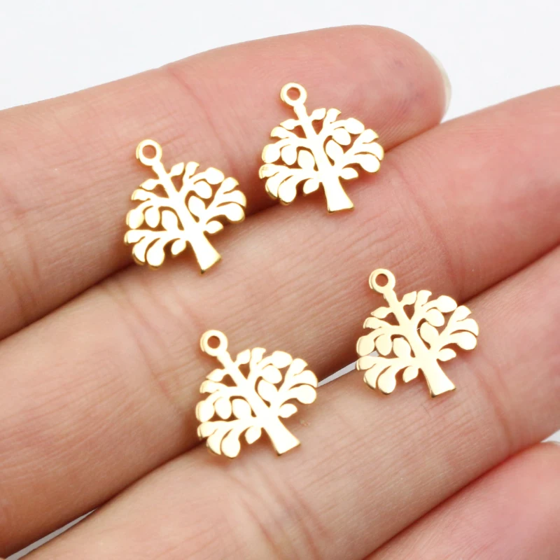 10pcs 13x12mm 316 Stainless Steel Gold Plated Tree Small Charms Pendant For Necklace DIY Jewelry Making Accessories Findings