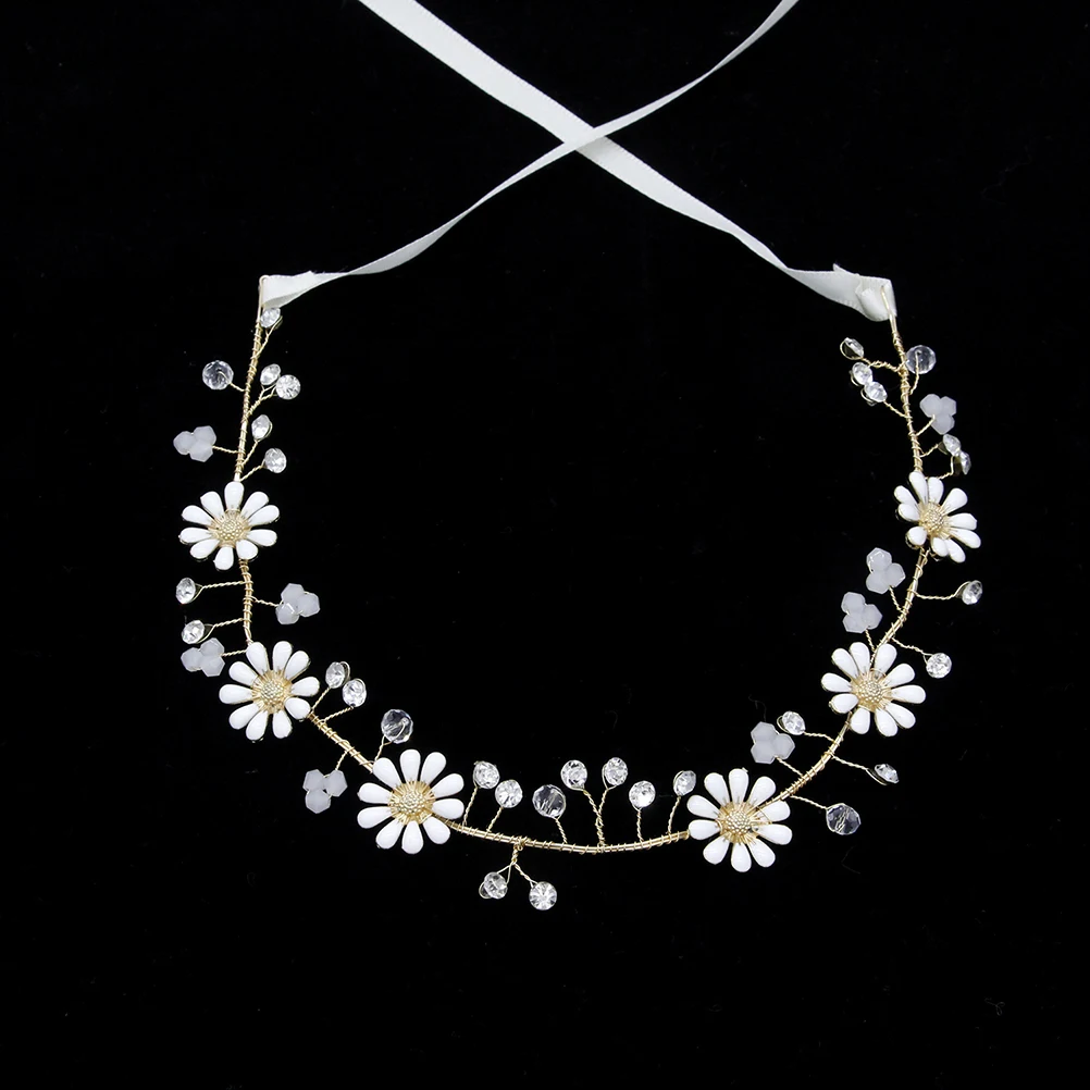 

Crystal Daisy Hair Wreath Bridal Headband Artificial Flower Crown Rhinestone Garland Golden Wedding Party Photography Hair