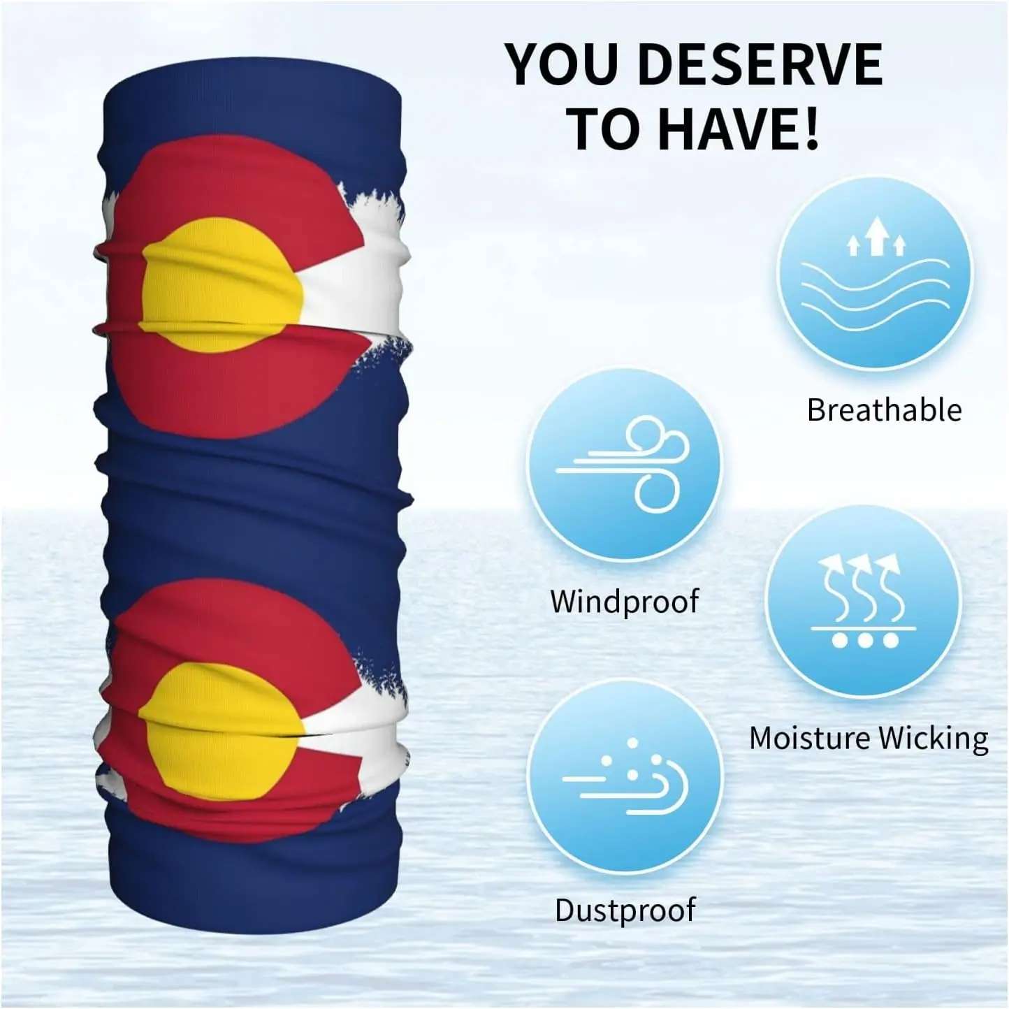 Maska na twarz wielofunkcyjna z motywem flagi stanu Kolorado, wielokrotnego użytku, materiałowa, bandana, kominiarka, osłona, szalik, wielokolorowa