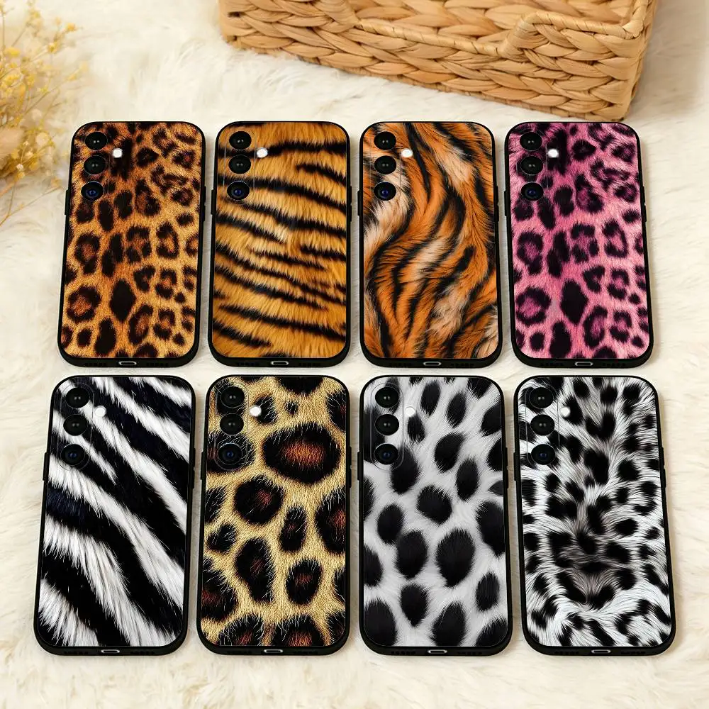 

F-Fashion T-Tiger Leopard Print Phone Case For Samsung A73,72,71,A52,51,40,41,A22,A32,31,A13, Soft Black Shell