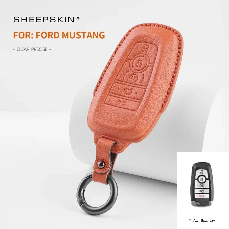 

For Ford Fusion Edge Mustang Explorer F150 F250 F350 F450 2023 Car Key Case Sheepskin Cover Shell Keychain Remote Accessories