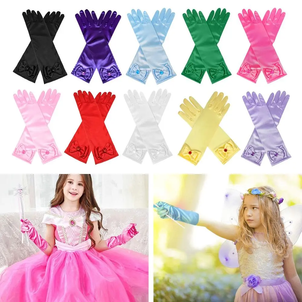 

Wedding Dress Satin Sequins Children's Wear Princess Skirt Accessories Full Finger Mittens Stage Gloves Children Long Gloves
