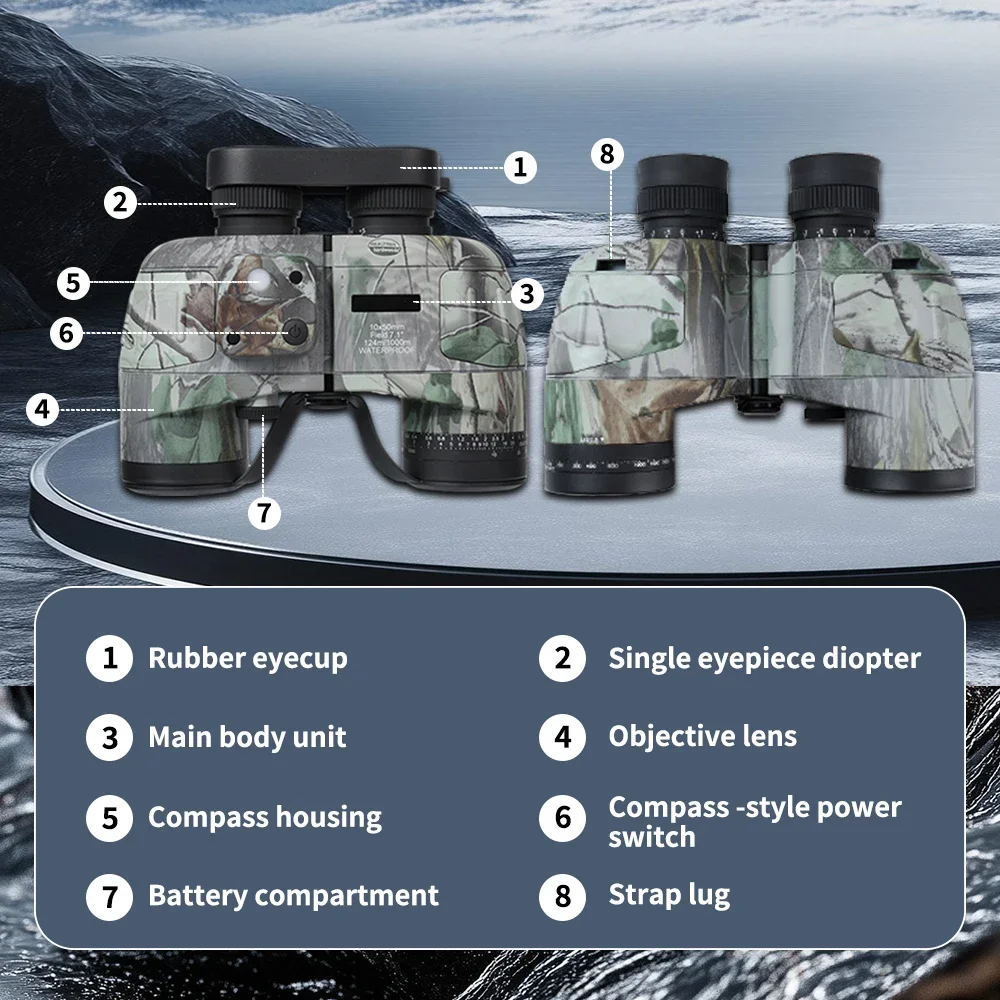 Hot Selling 10X50 Telescope Binoculars Compact HD Professional Waterproof Binoculars Telescope With Compass