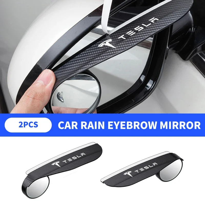 2pcs Car 360° Auxiliary Rain Eyebrow Mirror Wide Angle HD Glass For Tesla Model 3 Roadster Y Bonina Juguete Cybertruck Coil S X