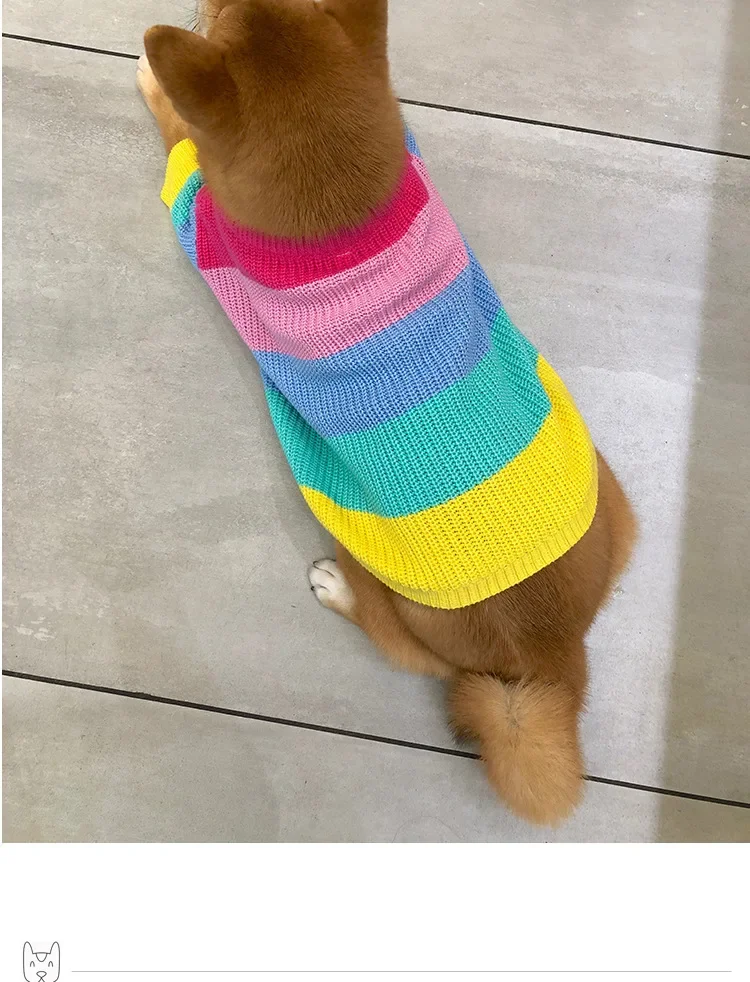 Warm Knitted Rainbow Puppy Sweater, Cute Winter Pet Clothing, Hoodie for Dogs Cats
