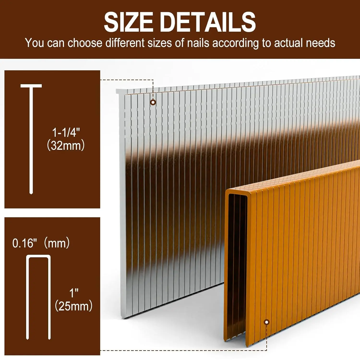 1600 шт./кор. F32 гвозди Брэда 425K скобы 18 калибра медное покрытие гвозди Брэда для электрического степлера пистолет электроинструменты
