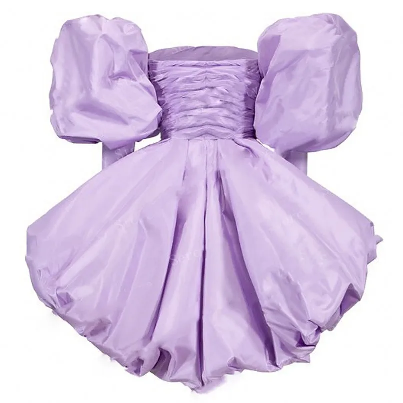 Mini vestidos de baile lilás, Vestes Fora do Ombro, Mangas Completas, Vestido de Baile Curto, Robe