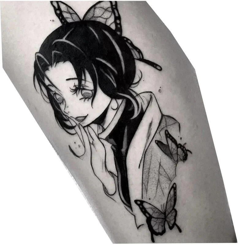 Anime Kochou Shinobu Temporary Tattoos Cartoon Kimetsu No Yaiba Transfer Tatoo Body Art Waterproof Fake Tattoo Stickers 2
