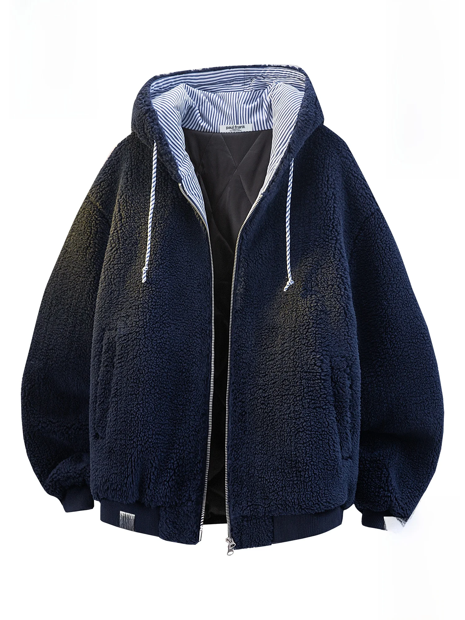 

Зимняя утепленная куртка Paul Frank M Lamb из бархатного хлопка с капюшоном, в стиле пэчворк, с полосатым дизайном и принтом обезьяны с большим ртом