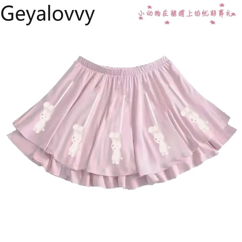

Academy Style Sweet and Cute Girls Elastic High Waist Skirt Summer New Versatile Fashion Cartoon Print A- Line Mini Skirts