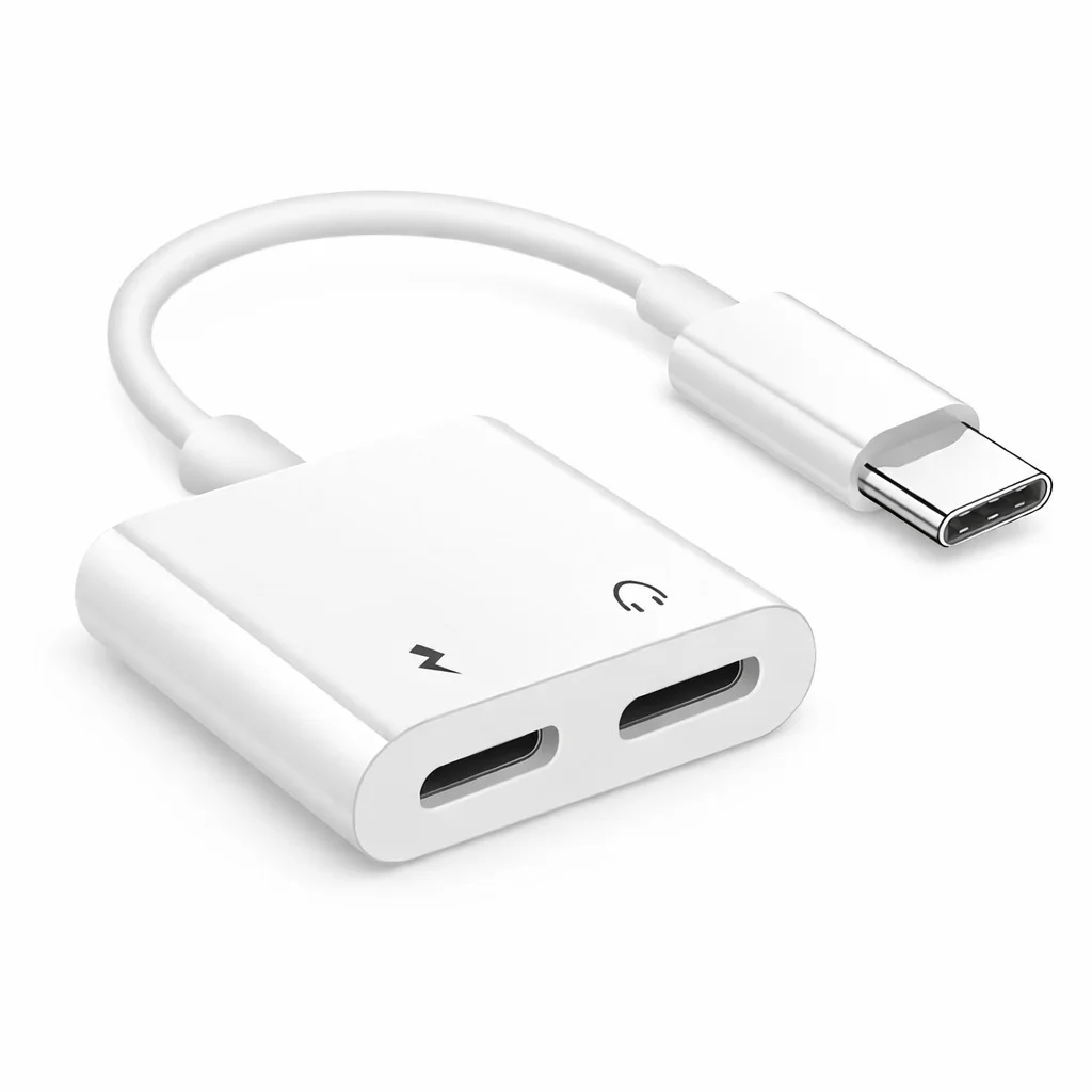 2 in 1 USB C to 3.5mm Audio Adapter Charging Splitter Type C Aux Headphone Jack Coffee Shop Music Charge Simultaneous Connect