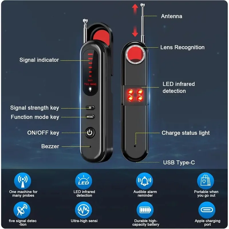 Hidden Camera Detector 2026 Portable Camera Finder, GPS Tracker Detector, RF Wireless Signal Scanner for Office, Hotels, Cars view 5