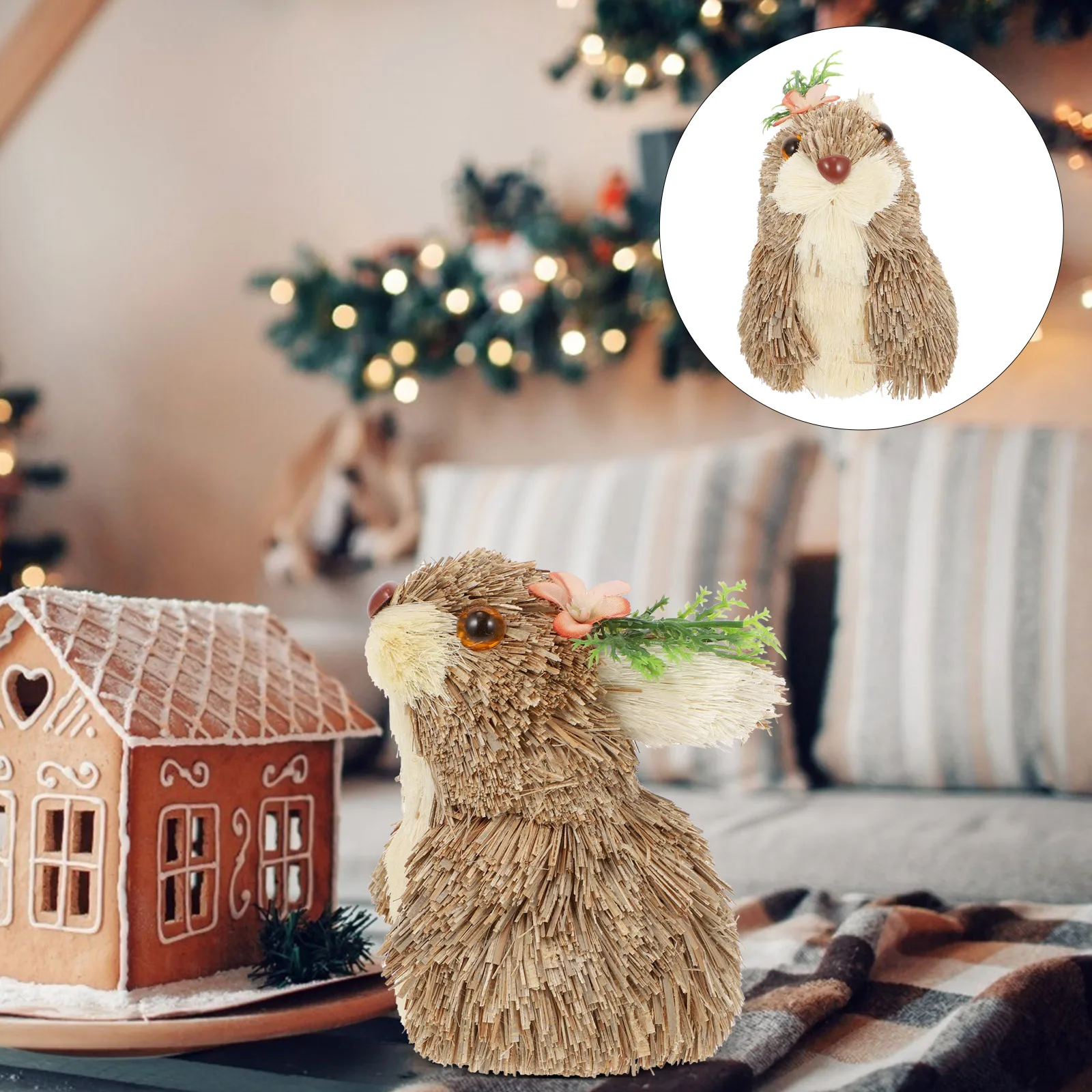 

Cute Small Rabbit Decor Lifelike Grass Material Indoor Outdoor Home Tabletop nament Compact Size Long Term Use Bunny Statue