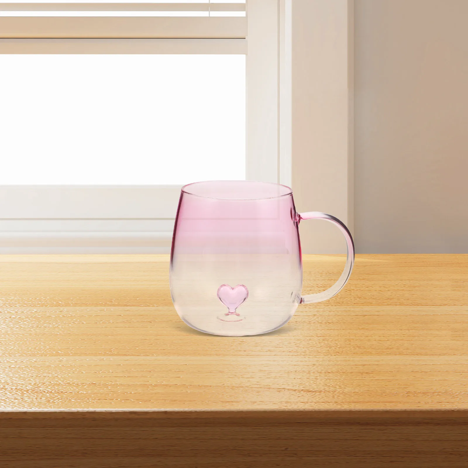 

Coffee Cups Creative Mug 3d Gradient Tea Glass Mugs with Heart inside Aesthetic Pink Decorative Office Clear