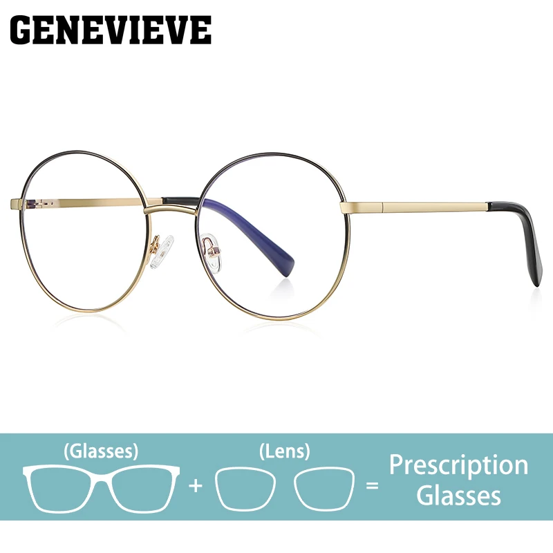 

GENEVIEVE Women's Elegant Metal Round Frame Glasses Customized Prescription Anti-blue Photochromic PFD3082 Multifocales Lentes