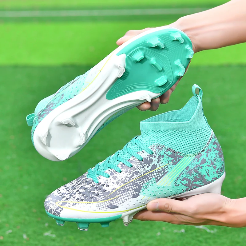 Men Ergonomic Grass Field Soccer Boots High Elastic Long Studs Anti Slip Breathable Outdoor Professional Match Cleats