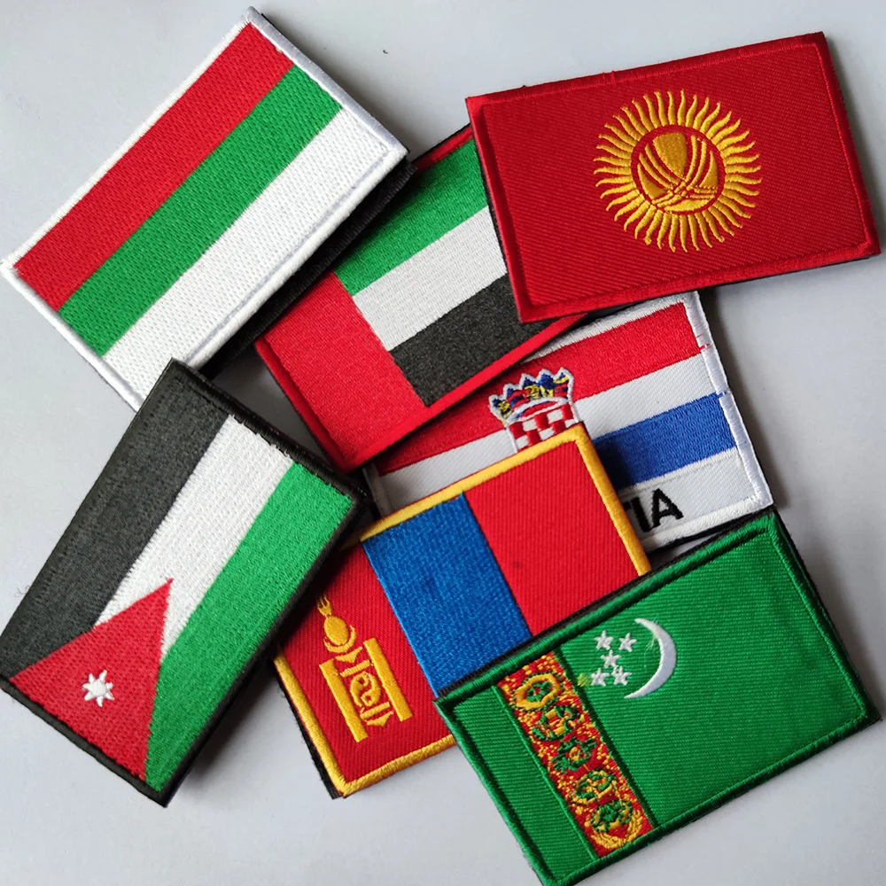 Flagi świata haftowane naszywki kuba Chile Arabia saudyjska Syria zjednoczone emiraty arabskie Jordan Patch Pack z naklejkami