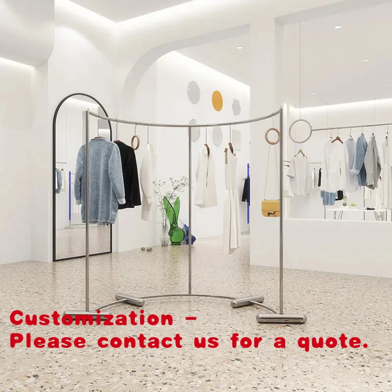 custom.DY Modern Stainless Steel Curved Floor-standing Rust-proof Clothing Store Display Rack with Hangers