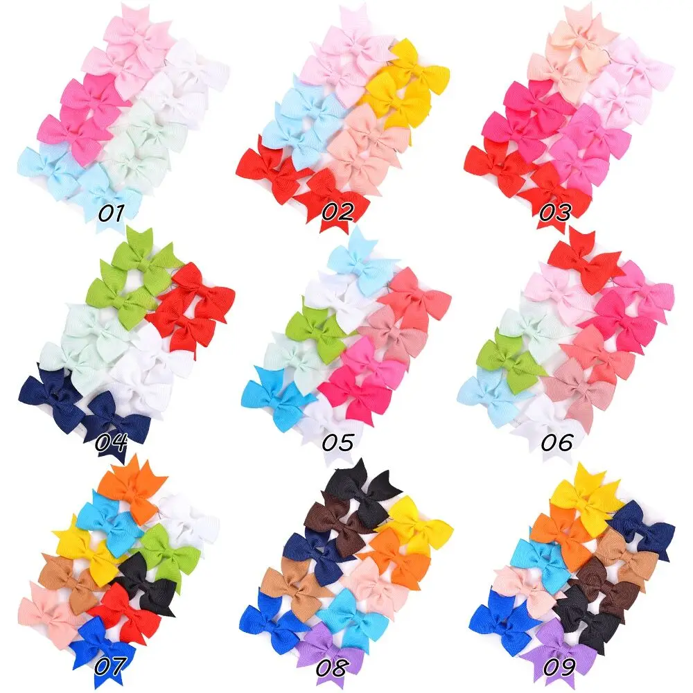 10Pcs/Set Solid Color Kids Bows Hair Clips for Baby Girls Handmade Ribbon Bowknot Hairpin MiNi Barrettes Hair Accessories