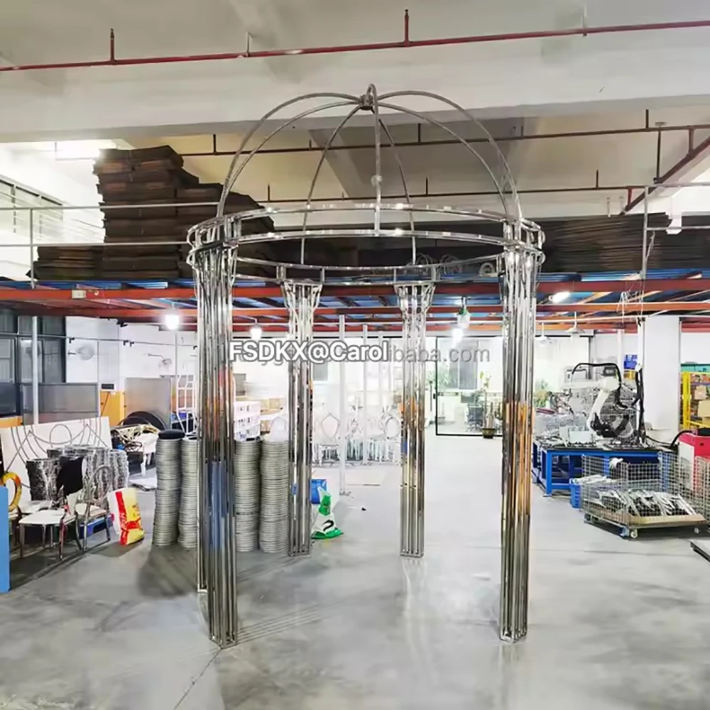 

Wedding Chuppah Stainless Steel Metal Mandap Square Gold Mirror Backdrop Chuppah For Wedding Decoration