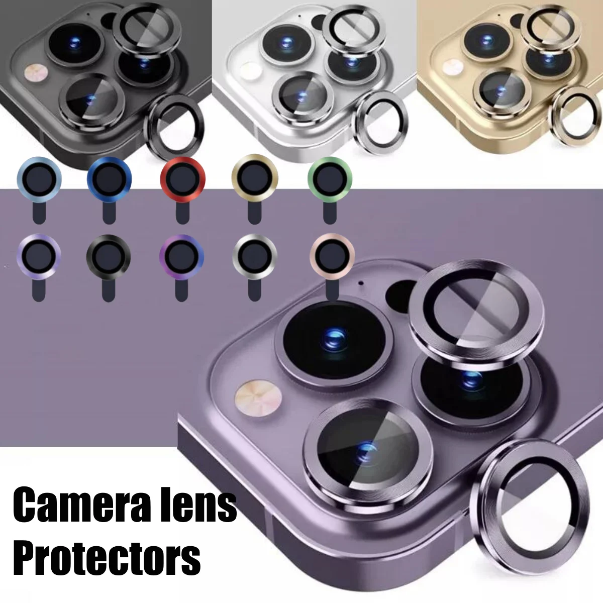 

100Pcs Wholesale For iPhone 16 Pro Max 15 Plus 14 13 12 11 Camera Lens Protector CD Metal Ring 3D Alloy Tempered Glass Screen