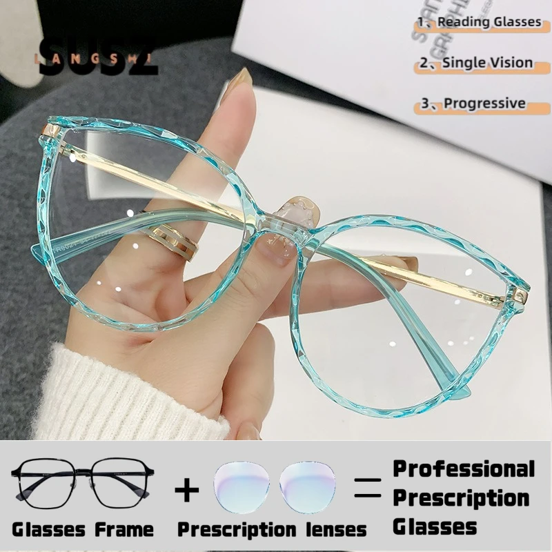 LS-SUSZ Daily Classic Circular Reading Glasses for Women's Anti Blue Light Multifunctional Optical Prescription Myopia Glasses
