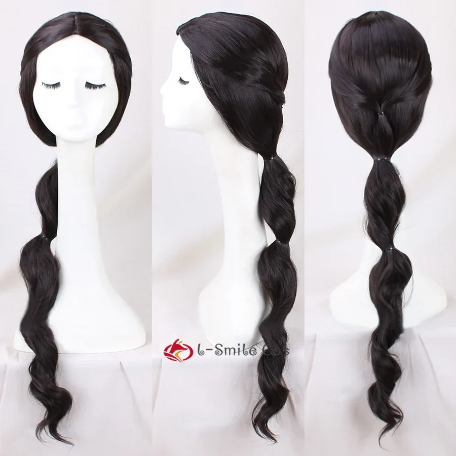 Jasmine Princess Cosplay Wig 85cm Long Braid Black Brown Center Parting Anime Wig Heat Resistant Synthetic Hair Wigs + Wig Cap