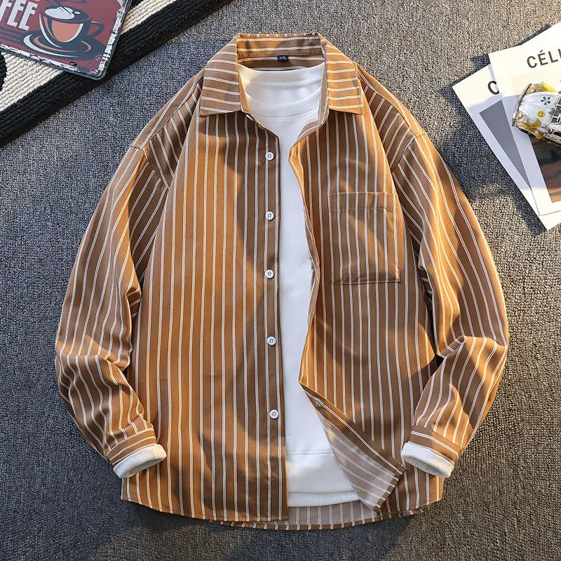 2025 spring/summer high-quality men's American workwear striped casual men's shirt pure cotton shirt