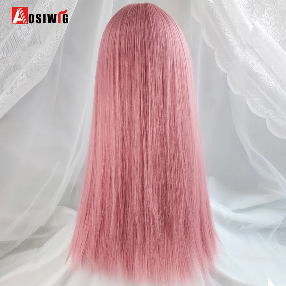 Ombre Syntetyczne Peruki Cosplay Lolita Z Grzywką Różowy Niebieski Blond Czerwony Długa Prosta Peruka Halloween Dla Kobiet Włókno Żaroodporne