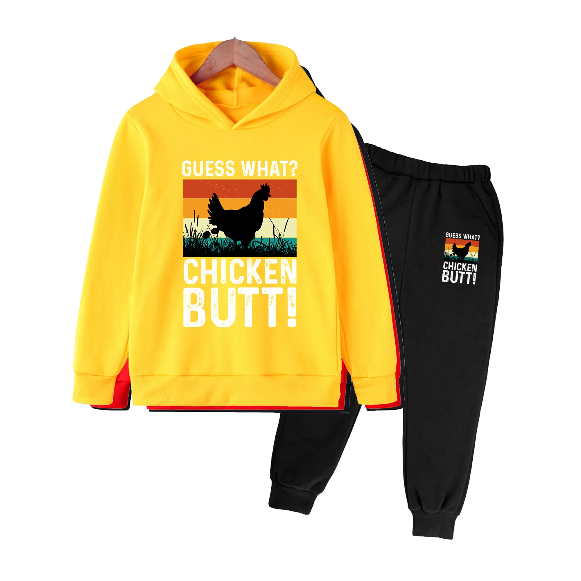 Kids' Hoodie & Sweatpants Set, Retro Chicken Print Casual Outfit for Boys Girls Daily Wear