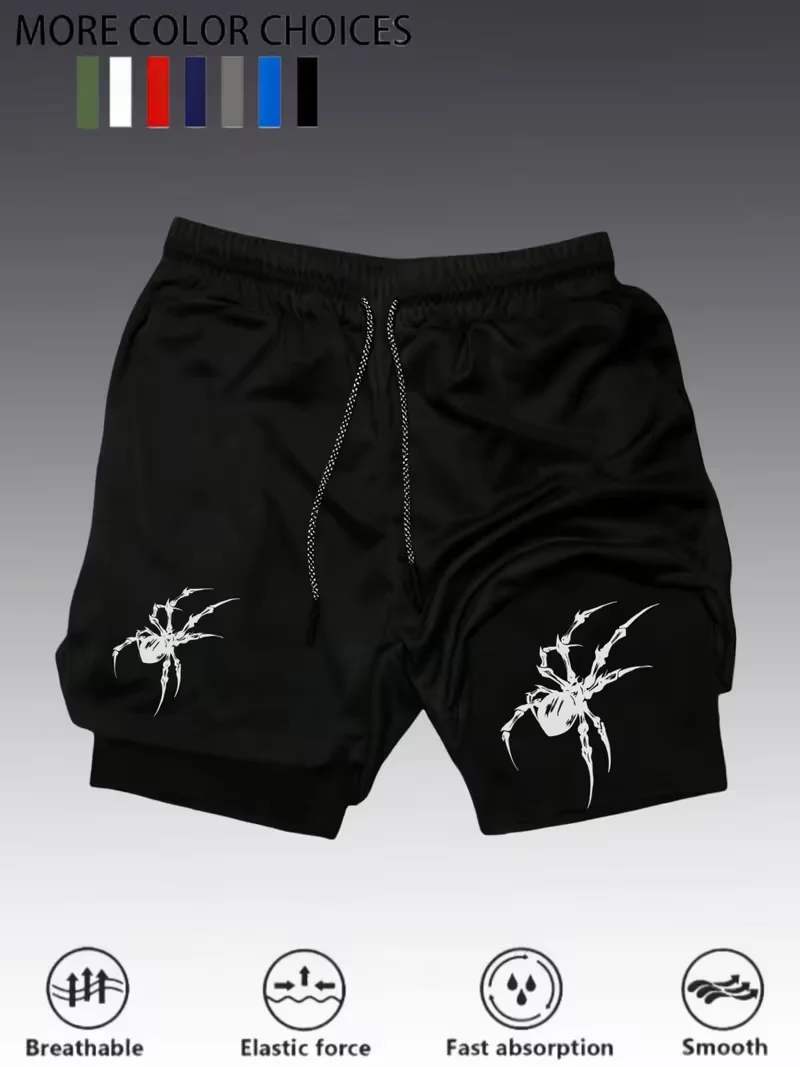 Men's summer breathable dual-purpose double-layer shorts with elastic compression and quick drying multifunctional sports shorts