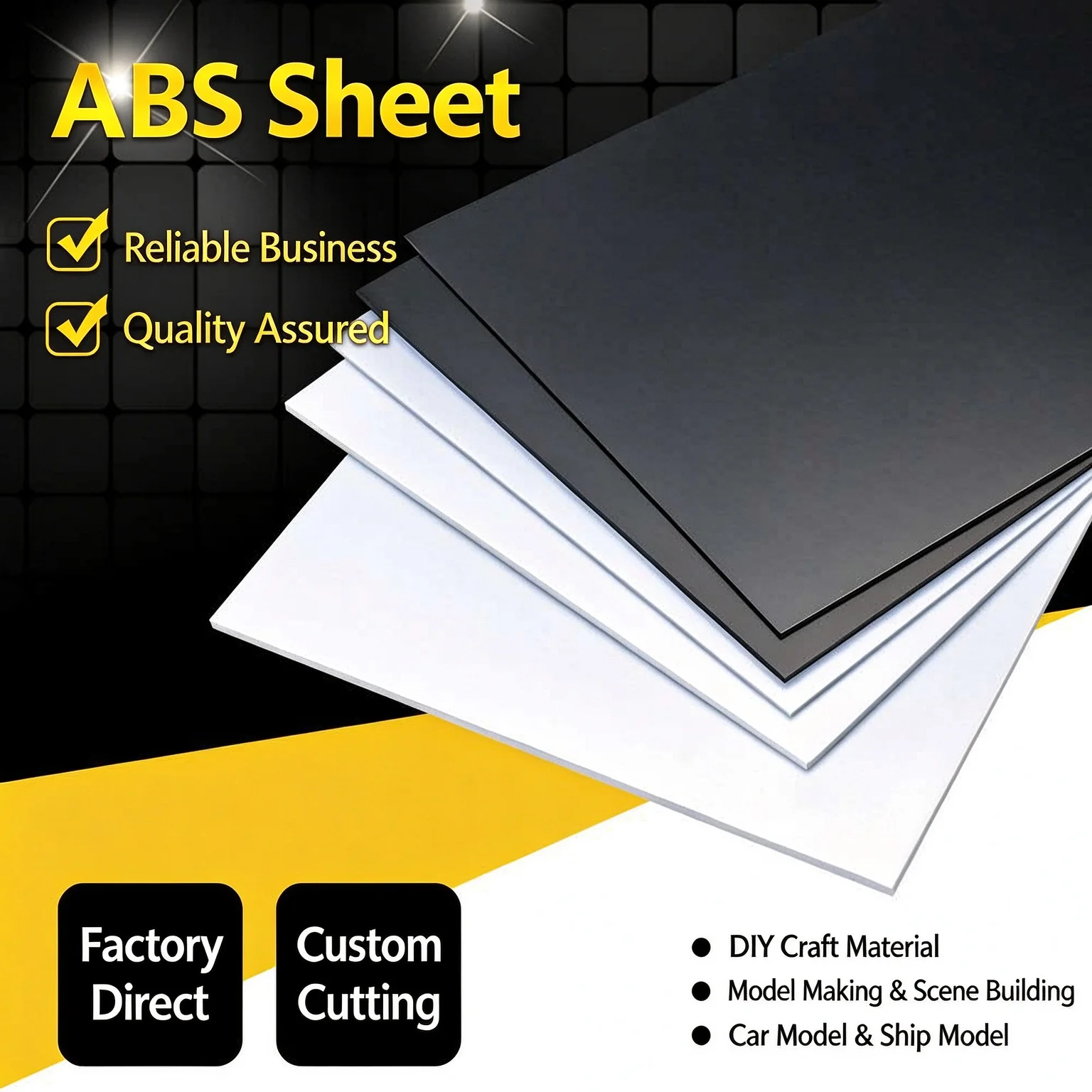 1/2/3/4/5/10PCS ABS Plastic Model Sheet White/Black 1mm/1.5mm/2mm/3mm/4mm/5mm/6mm Thick for Craft Projects DIY Cosplay 100~400mm