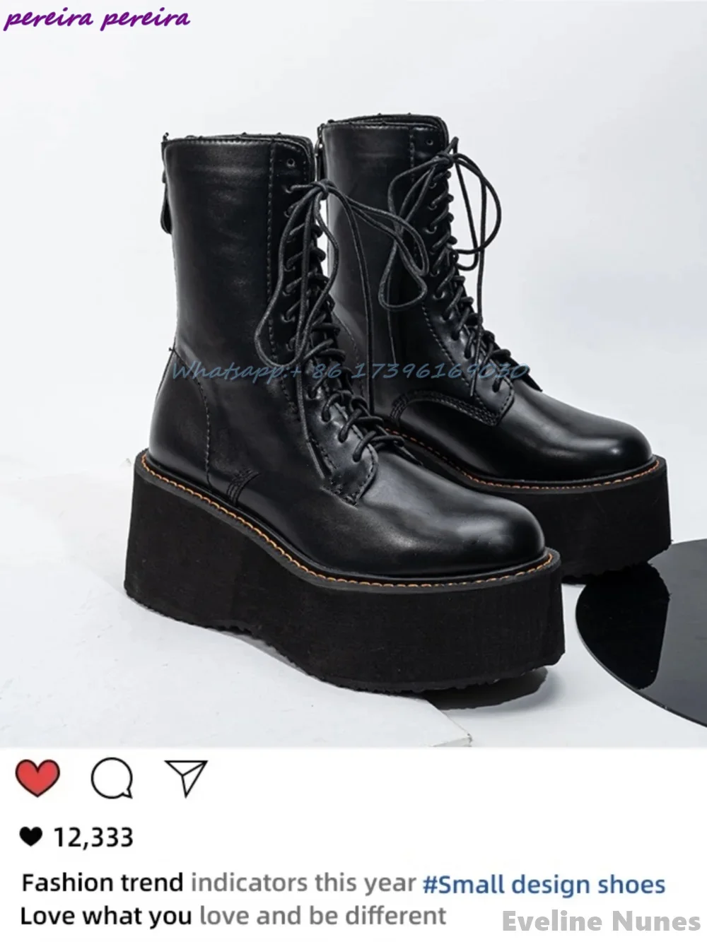 Heißer Verkauf Stiefel Für Frauen Schnüren Dicke Sohle Plattform Runde Kappe Mitte Der Wade