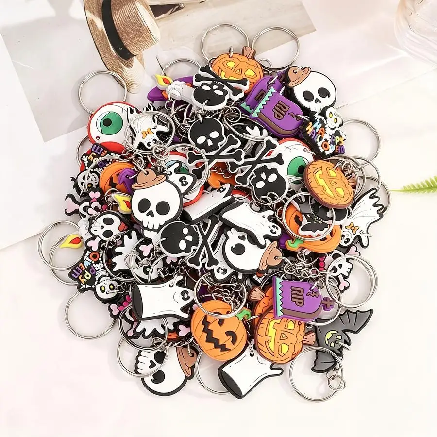 1/5/10/20/50/100pcs Halloween Keychains s Random Patterns/Skull, Pumpkin, Candle, Eye Classic Elements/Suitable for Bag Hanging,