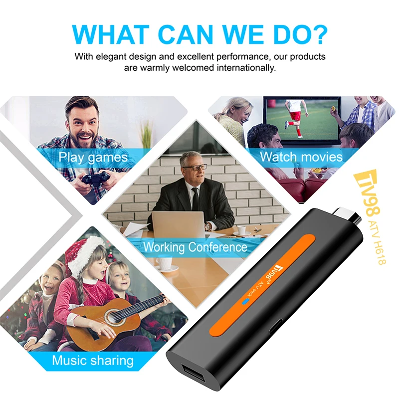 TV98 ATV عصا التلفاز الذكية Android14 H618 1080P HD TV box 2.4/5G WiFi TV استقبال لمشغل الوسائط Google YouTube Netflix