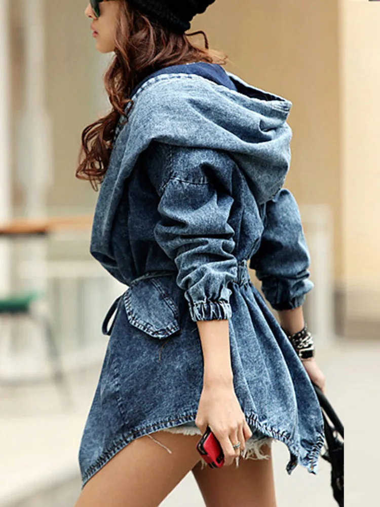 New Girl\'s Denim Jackets Oversized Hoodie Hooded Outerwear Jean Wind Jacket Fashion Design Denim Women Coat