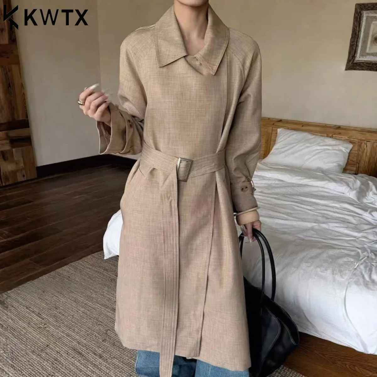 

KWTX 2025 New Style Women's Windbreaker With Waist-Hugging Design And Solid Collar - Office Fashion Design Coat