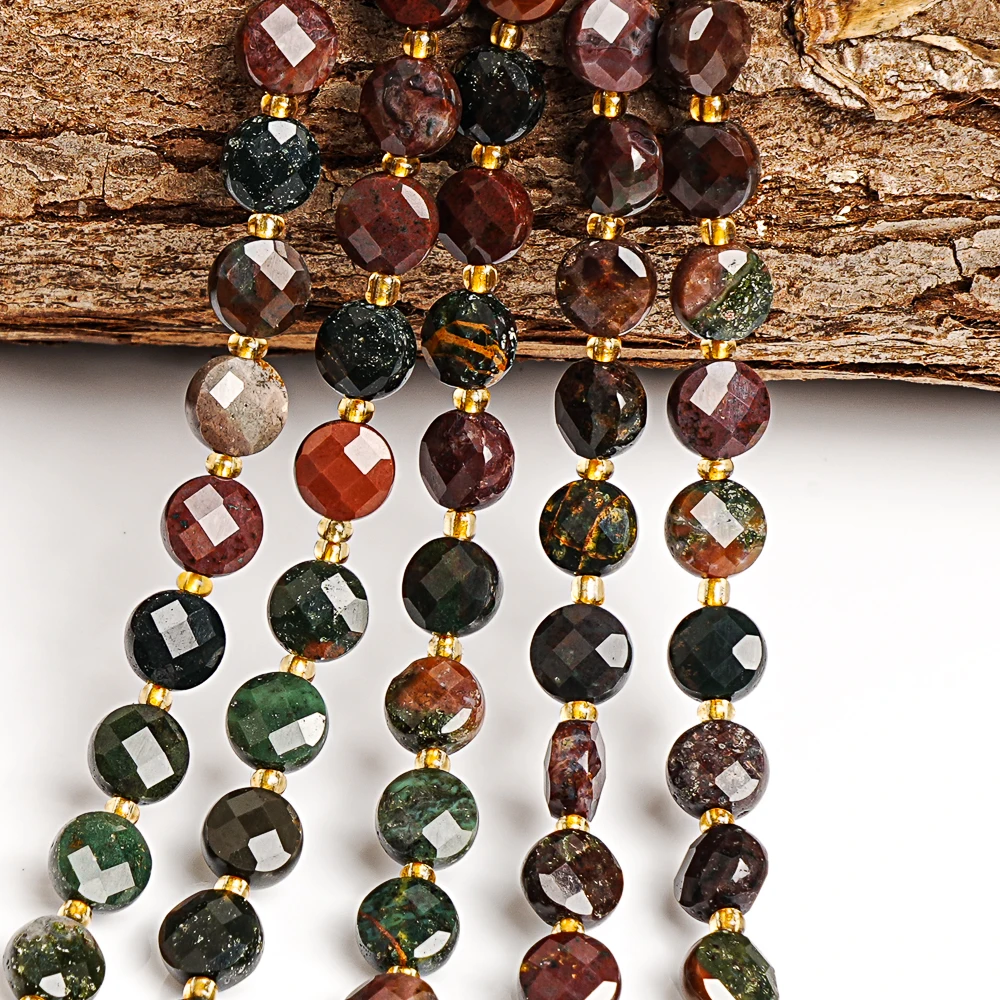 OLD OCEAN AGATE GEMSTONE BEADS NATURAL STONE 6MM FACETED ROUND COIN LOOSE BEADS FOR JEWELRY MAKING DIY BRACELET NECKLACE MULTICO