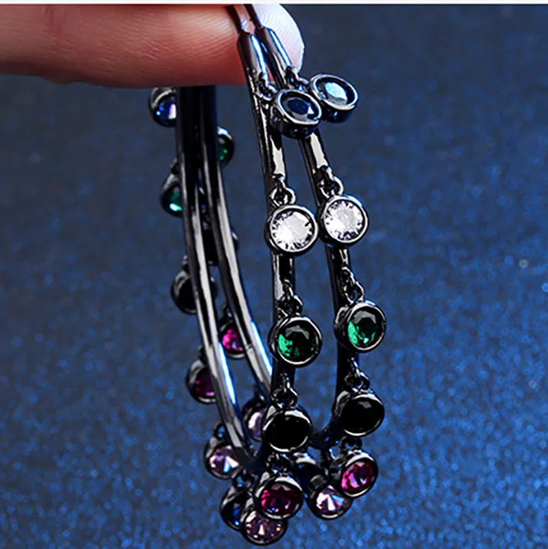 Women colorful zircon circular gold plated ring earrings hoop elegant fashion jewelry for ladies