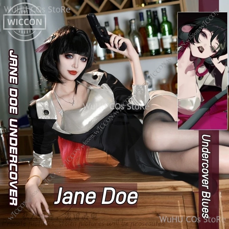 

New Jane Doe Undercover Role Setting Undercover Blues Cos Halloween Costume ZZZ Game Wig Dress Earrings Tail Woman Spy Cos Sexy