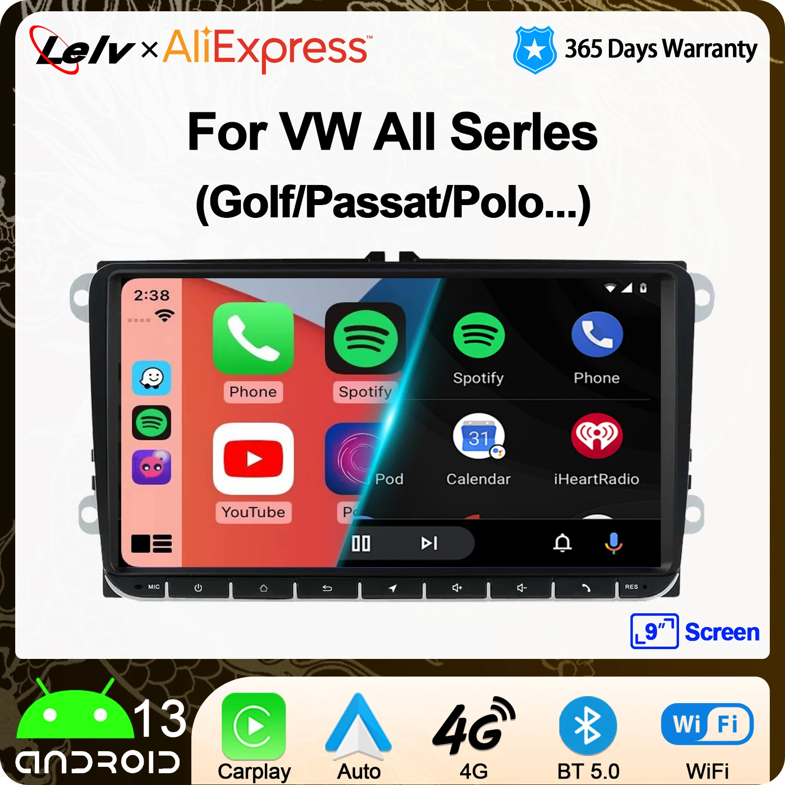 

Lelv 9" Car Radio Android 12 Multimedia Player For VW Volkswagen Passat CC Scirocco Sharan Stereo Auto Audio Carplay BT WiFi 4G
