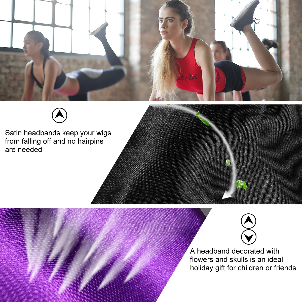 

2pcs Satin Hair Band for Women Non Slip Headscarf Headband Wrap Grip Gym Yoga Exercise Cold Protection Hair Accessories