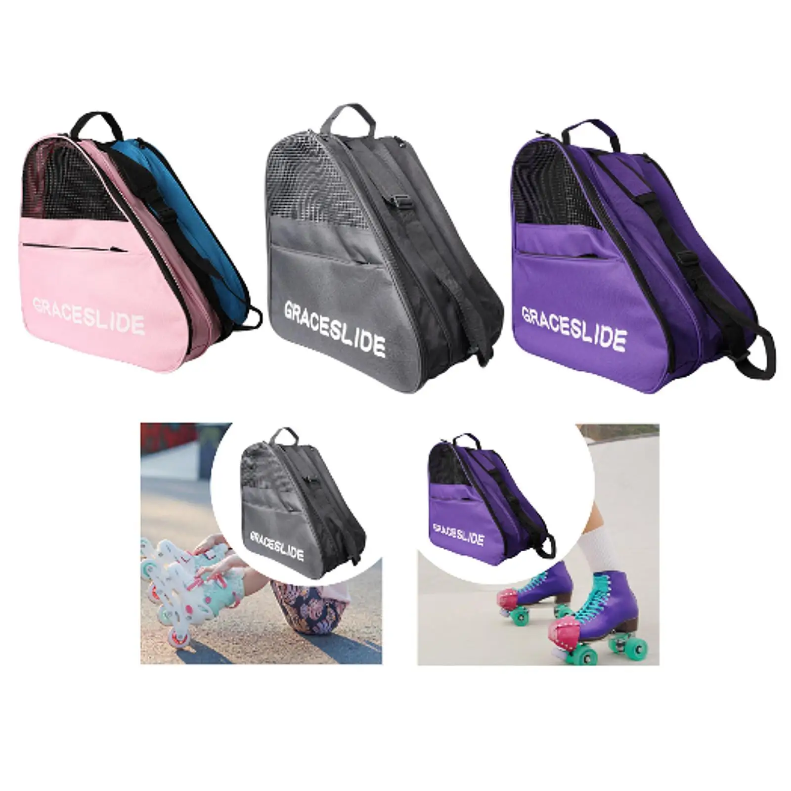 

Inline Skates Storage Bag Figure Skating Shoes Bag Holder 3 Layer Large Capacity