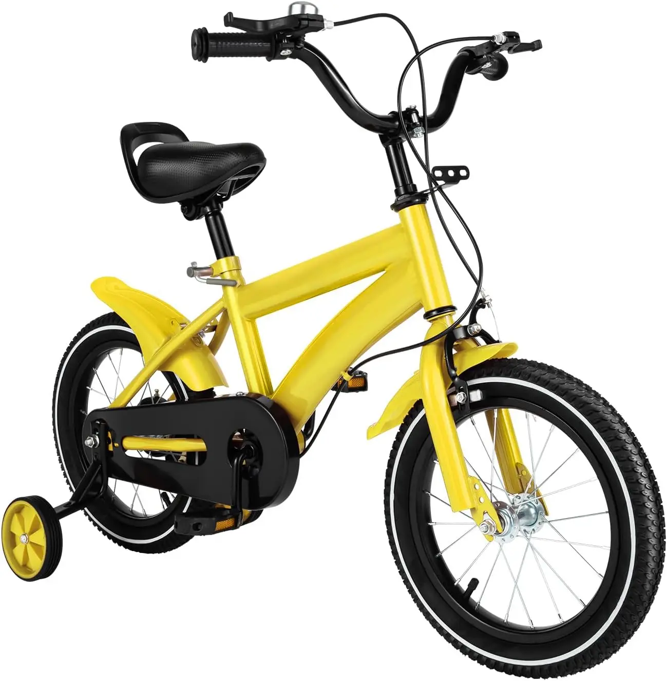 14 Inch Children's Bicycle Carbon Steel Height Adjustable Bicycle Double Brake Mode with Stabilisers, from 3-6 Years Children