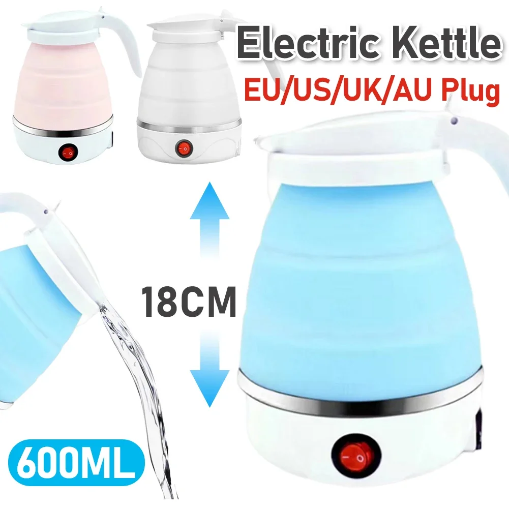 Portable Folding Electric Kettle Silicone 600W Collapsible Water Kettle US/EU/UK/AU Easy To Use for Camping Hiking Picnic