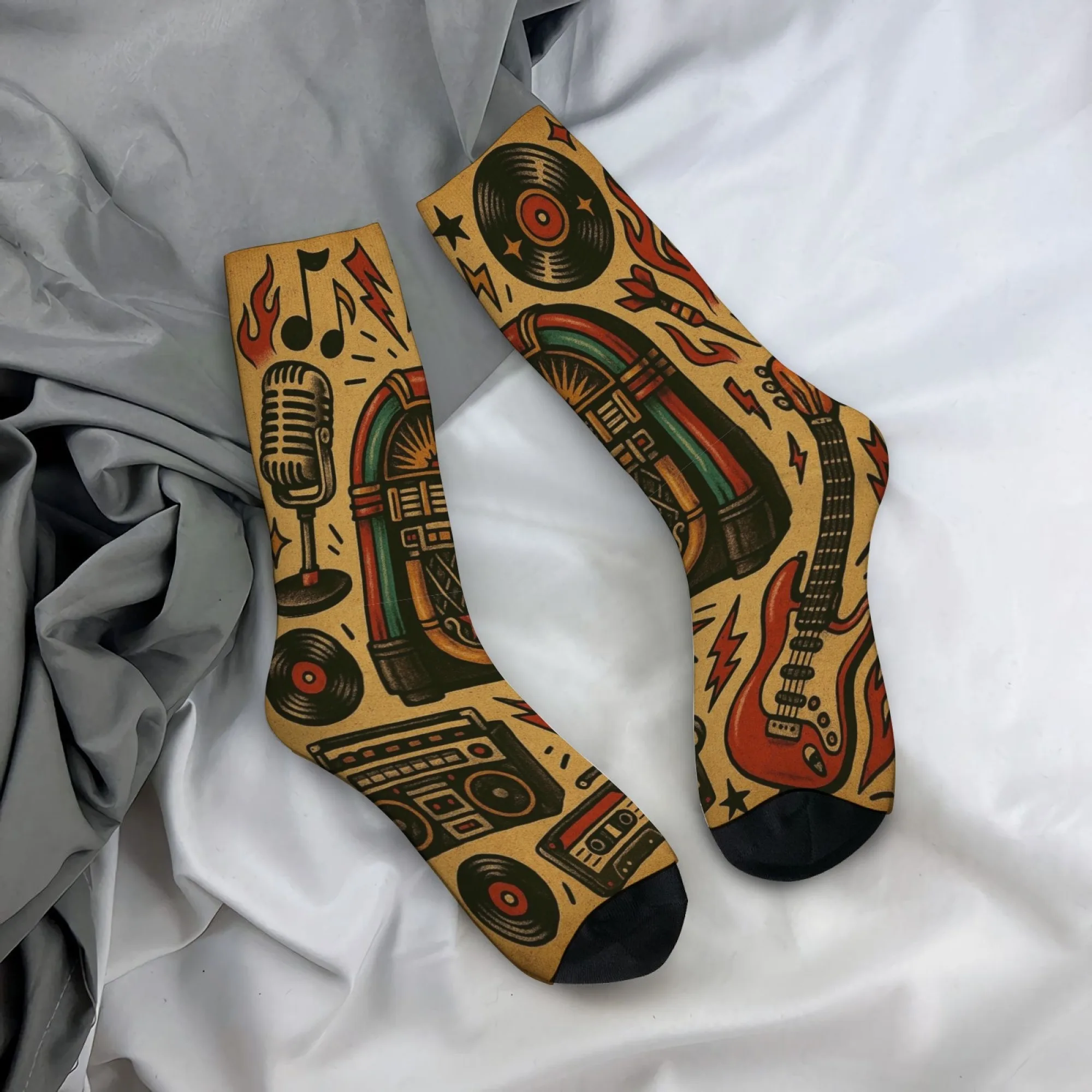 American retro rock style printed men's socks, novel Harajuku retro music nostalgic printed casual socks, crazy party gift