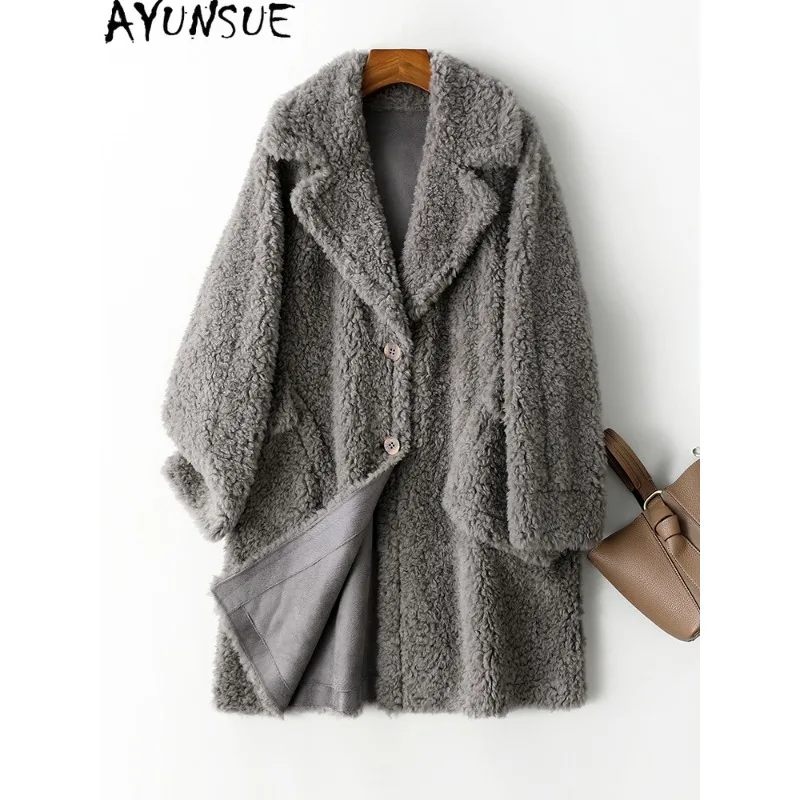 AYUNSUE 100%天然ウールコート 女性用 2025年 女性用冬コート ミドル丈ラムウールコート 女性用衣料 女性用服